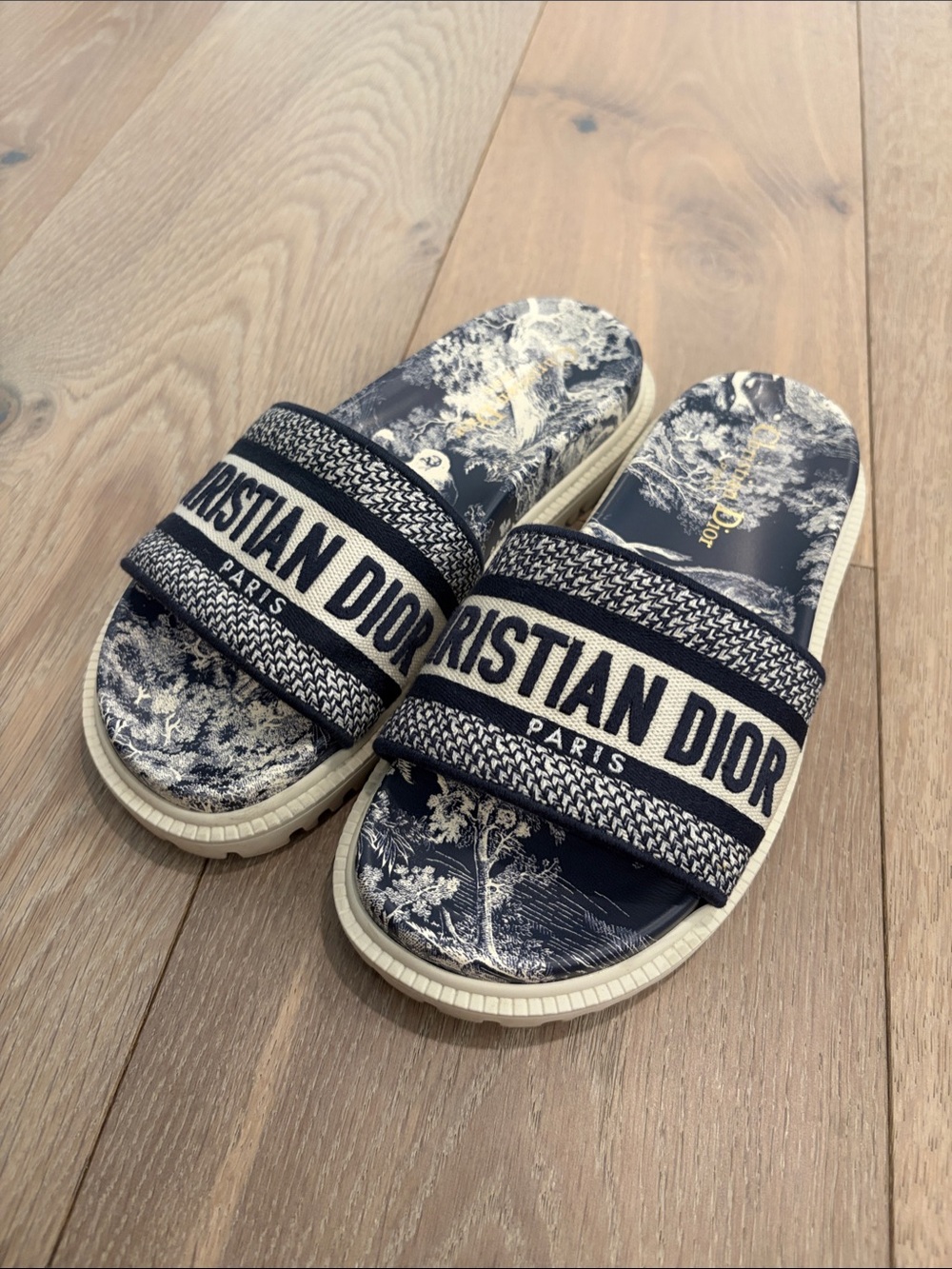 Dior Navy & White Christian Dior Logo Slide Sandals